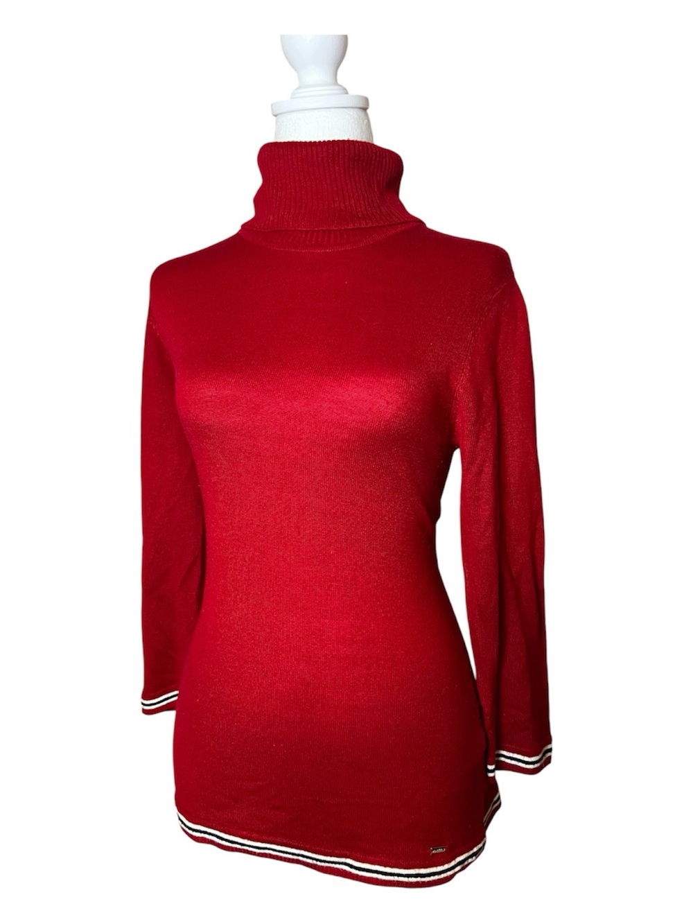 Tommy Hilfiger Red Turtleneck Sweater with Contrast Trim